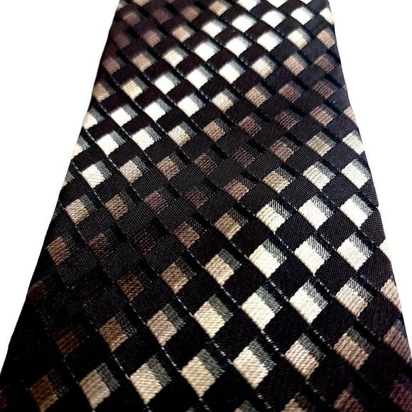 Kenneth Cole Reaction Brown Tan Woven Geometric Silk Tie - Picture 2 of 6